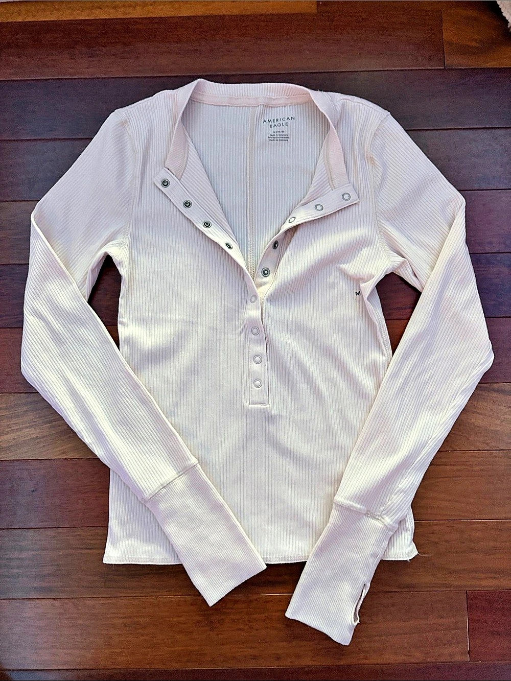 American Eagle AE Long-Sleeve Henley T-Shirt baby pink